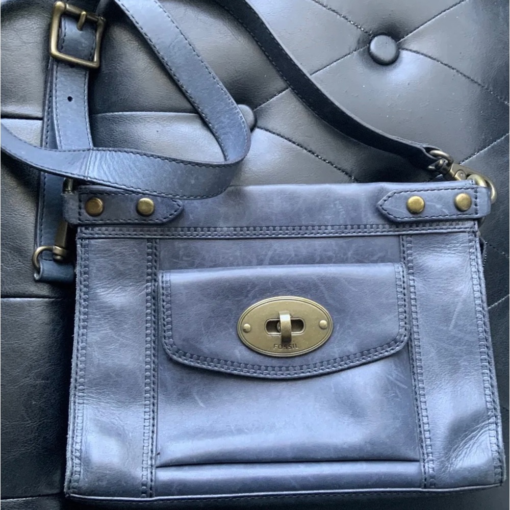 Fossil Blue Leather Handbag